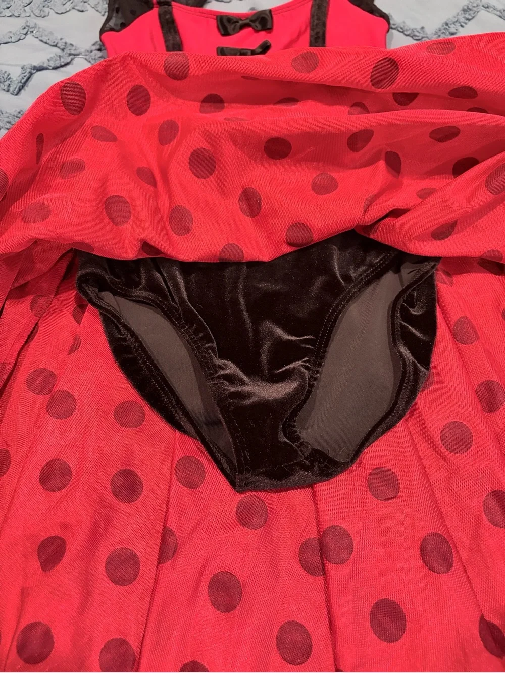 Red Polka Dot Dance Costume Dress w/ Hat Gloves Bow Adult Small Complete Set